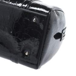 Pre Owned Dior Black Oblique Monogram Patent Leather Boston Bag