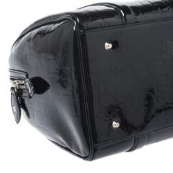 Pre Owned Dior Black Oblique Monogram Patent Leather Boston Bag