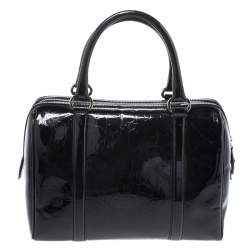 Pre Owned Dior Black Oblique Monogram Patent Leather Boston Bag