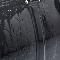 Pre Owned Dior Black Oblique Monogram Patent Leather Boston Bag