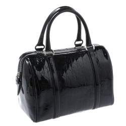Pre Owned Dior Black Oblique Monogram Patent Leather Boston Bag