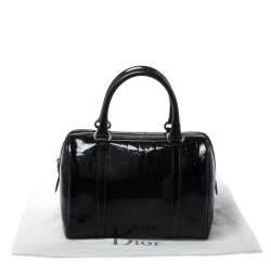 Pre Owned Dior Black Oblique Monogram Patent Leather Boston Bag