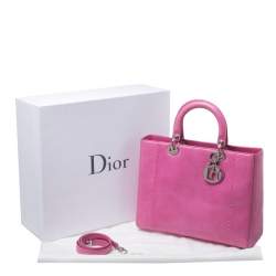 Pre Owned Dior Hot Pink Python Large Lady Dior Tote
