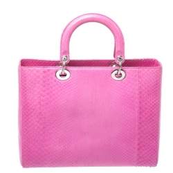 Pre Owned Dior Hot Pink Python Large Lady Dior Tote