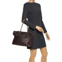 Pre Owned Dior Dark Brown Cannage Leather Granville Chain Link Tote