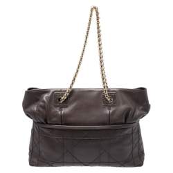 Pre Owned Dior Dark Brown Cannage Leather Granville Chain Link Tote