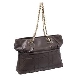 Pre Owned Dior Dark Brown Cannage Leather Granville Chain Link Tote