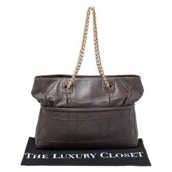 Pre Owned Dior Dark Brown Cannage Leather Granville Chain Link Tote