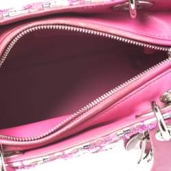 مملوكة مسبقًا Dior Pink/Silver Tweed and Leather Medium Lady Dior Tote