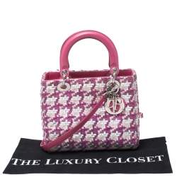 مملوكة مسبقًا Dior Pink/Silver Tweed and Leather Medium Lady Dior Tote