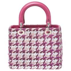 مملوكة مسبقًا Dior Pink/Silver Tweed and Leather Medium Lady Dior Tote