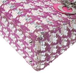 مملوكة مسبقًا Dior Pink/Silver Tweed and Leather Medium Lady Dior Tote