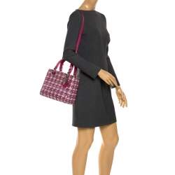 مملوكة مسبقًا Dior Pink/Silver Tweed and Leather Medium Lady Dior Tote