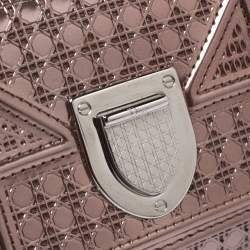 Pre Owned Dior Metallic Rose Gold Micro Cannage Patent Leather Diorama Trifold Wallet