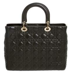 مملوكة مسبقًا Dior Olive Green Cannage Leather Large Lady Dior Tote