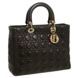 مملوكة مسبقًا Dior Olive Green Cannage Leather Large Lady Dior Tote