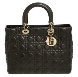 مملوكة مسبقًا Dior Olive Green Cannage Leather Large Lady Dior Tote