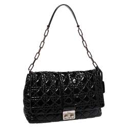 Pre Owned Dior Black Cannage Patent Leather Large New Lock Flap Shoulder Bag