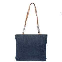 Pre Owned Dior Blue Denim and Leather Maris Pearl Tote