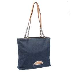 Pre Owned Dior Blue Denim and Leather Maris Pearl Tote