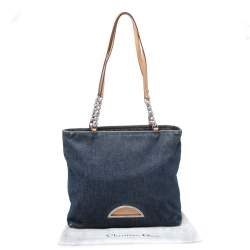 Pre Owned Dior Blue Denim and Leather Maris Pearl Tote