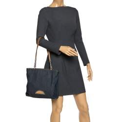 Pre Owned Dior Blue Denim and Leather Maris Pearl Tote