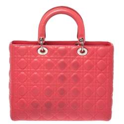 مملوكة مسبقًا Dior Coral Cannage Leather Large Lady Dior Tote
