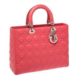 مملوكة مسبقًا Dior Coral Cannage Leather Large Lady Dior Tote