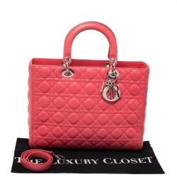 مملوكة مسبقًا Dior Coral Cannage Leather Large Lady Dior Tote