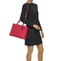 مملوكة مسبقًا Dior Coral Cannage Leather Large Lady Dior Tote
