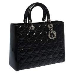 مملوكة مسبقًا حقيبة يد ديور ليدي ديور كبيرة جلد كاناج سوداء