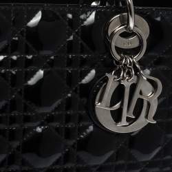 مملوكة مسبقًا حقيبة يد ديور ليدي ديور كبيرة جلد كاناج سوداء