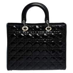 مملوكة مسبقًا حقيبة يد ديور ليدي ديور كبيرة جلد كاناج سوداء