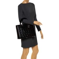 مملوكة مسبقًا حقيبة يد ديور ليدي ديور كبيرة جلد كاناج سوداء