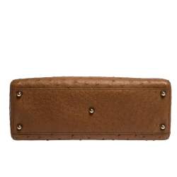 مملوكة مسبقًا حقيبة يد ديور ليدي ديور كبيرة جلد نعام بني فاتح