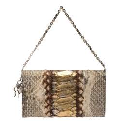 Pre Owned Dior Gold/Beige Python Wallet on Chain