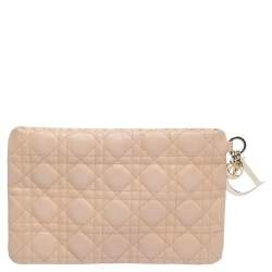 مملوكة مسبقًا Dior Peach Cannage Coated Canvas Panarea Clutch