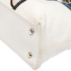 Pre Owned حقيبة يد ديور دي لايت غرافيتي كانفاس وجلد لامع د إصدار محدود بيج/أسود