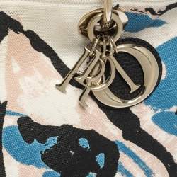 Pre Owned حقيبة يد ديور دي لايت غرافيتي كانفاس وجلد لامع د إصدار محدود بيج/أسود