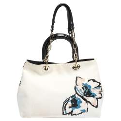 Pre Owned حقيبة يد ديور دي لايت غرافيتي كانفاس وجلد لامع د إصدار محدود بيج/أسود