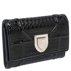 Pre Owned محفظة ديور ديوراما بثلاث طيات جلد لامع ميكرو كاناج سوداء