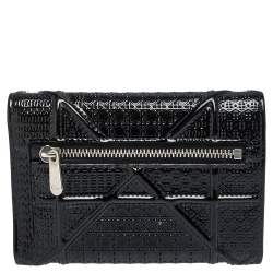 Pre Owned محفظة ديور ديوراما بثلاث طيات جلد لامع ميكرو كاناج سوداء