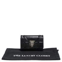 Pre Owned محفظة ديور ديوراما بثلاث طيات جلد لامع ميكرو كاناج سوداء