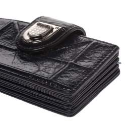 مملوكة مسبقًا محفظة بطاقات ديور ليدي ديور غوسيت جلد لامع أزرق كحلي