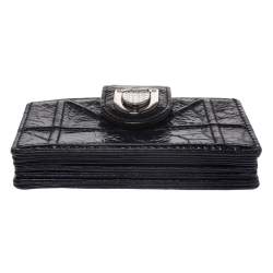 مملوكة مسبقًا محفظة بطاقات ديور ليدي ديور غوسيت جلد لامع أزرق كحلي