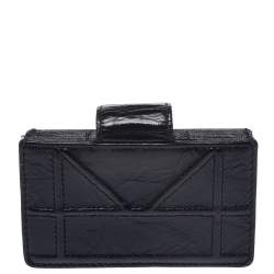 مملوكة مسبقًا محفظة بطاقات ديور ليدي ديور غوسيت جلد لامع أزرق كحلي