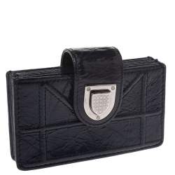 مملوكة مسبقًا محفظة بطاقات ديور ليدي ديور غوسيت جلد لامع أزرق كحلي