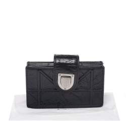 مملوكة مسبقًا محفظة بطاقات ديور ليدي ديور غوسيت جلد لامع أزرق كحلي