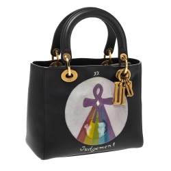 مملوكة مسبقًا Dior Black Leather Judgement Handpainted Lady Dior Tote