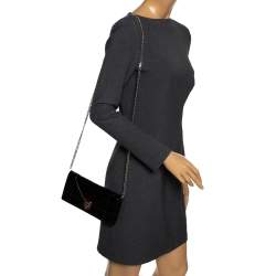 Pre Owned محفظة ديور ديوراما جلد أسود لامع بسلسلة